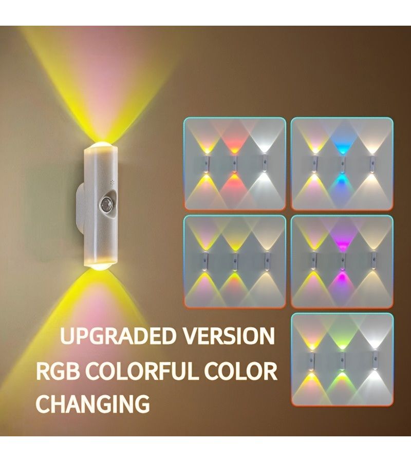 2Pcs Dual Head Motion Sensor Wall Light LED with Tricolor Lighting White Walnut - Image 1