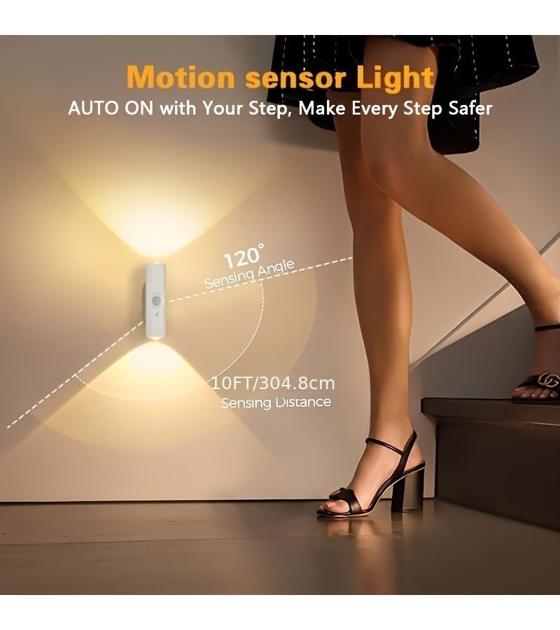 2Pcs Dual Head Motion Sensor Wall Light LED with Tricolor Lighting White Walnut - Image 2