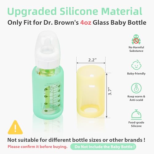 PUREKRA 4PCS Silicone Baby Bottle Sleeves for Dr. Brown Bottles 4 oz, Silicone Bottle Covers Replacement for Dr. Brown Glass Bottles, Narrow Sleeve with a Cutout, Dishwasher/Freezer/Microwave Safe - Image 2
