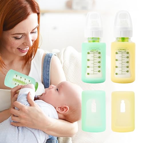 PUREKRA 4PCS Silicone Baby Bottle Sleeves for Dr. Brown Bottles 4 oz, Silicone Bottle Covers Replacement for Dr. Brown Glass Bottles, Narrow Sleeve with a Cutout, Dishwasher/Freezer/Microwave Safe - Image 1