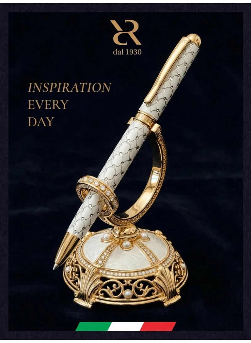 Ancora Ancora Rapide Faber “Yellow Gold” Collection – Luxury Ballpoint Pen Inspired by Fabergé Masterpieces – Handcrafted in Italy (Faber “Yellow Gold” – White)