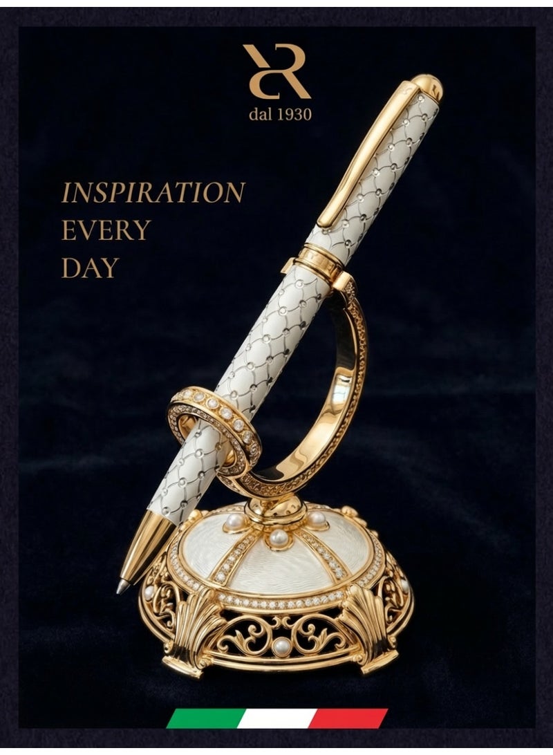 أنكورا مجموعة أنكورا رابيد فابر "الذهب الأصفر" – قلم جاف فاخر مستوحى من روائع فابرجيه – مصنوع يدويًا في إيطاليا (فابر "الذهب الأصفر – أبيض") - Image 2