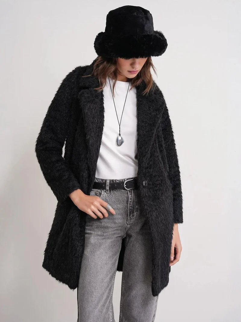 MixRay Mixray Textured Long Coat with Jacket Collar