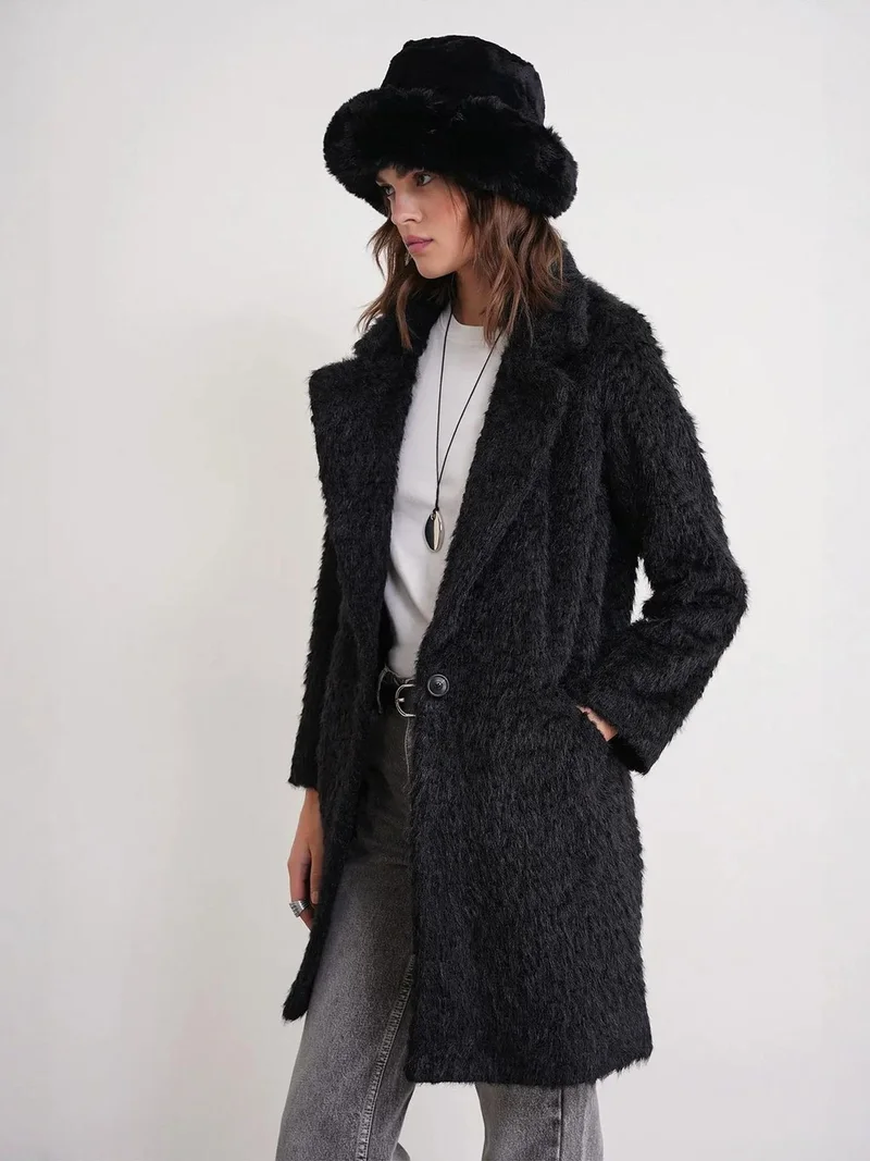 MixRay Mixray Textured Long Coat with Jacket Collar