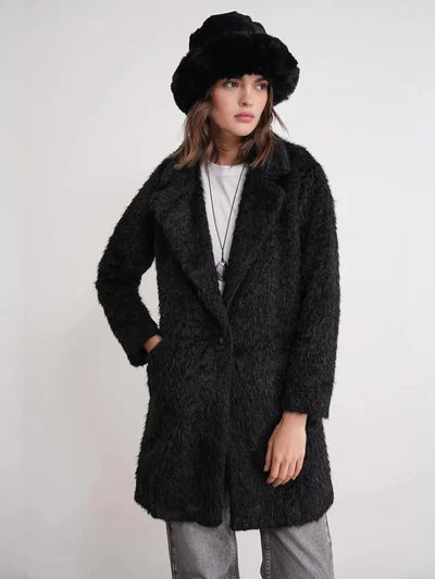 MixRay Mixray Textured Long Coat with Jacket Collar