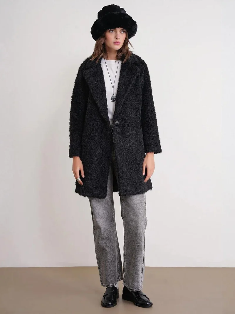 MixRay Mixray Textured Long Coat with Jacket Collar