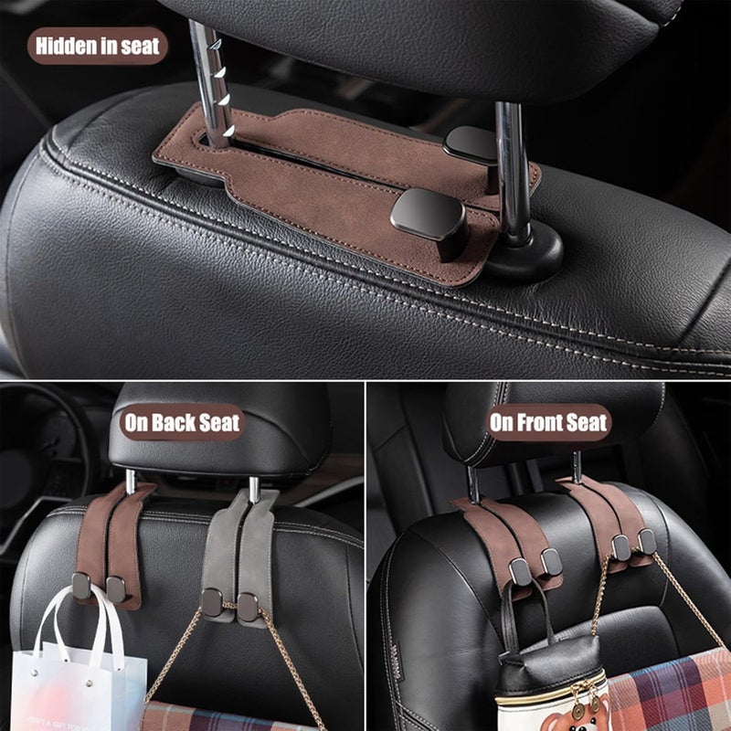 ColisPar Car Headrest Hooks for Purses and Bags, Double Flexible Leather Hooks Car Accessories Interior for Women Men, 2 in 1 Back Seat Hook Car Organizer and Storage Car Essentials Organization Car Must Haves - Image 2