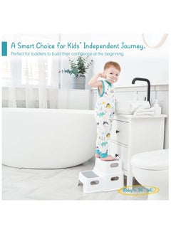 NNEWVANTE Toddler Step Stool for Bathroom Sink, 2 Step Stool for Kids Toilet Potty Training, Non-Slip Toddlers Baby Child Kid Plastic Poop Stools with Handle for Kitchen Counter Bed (Grey)  - Image 2