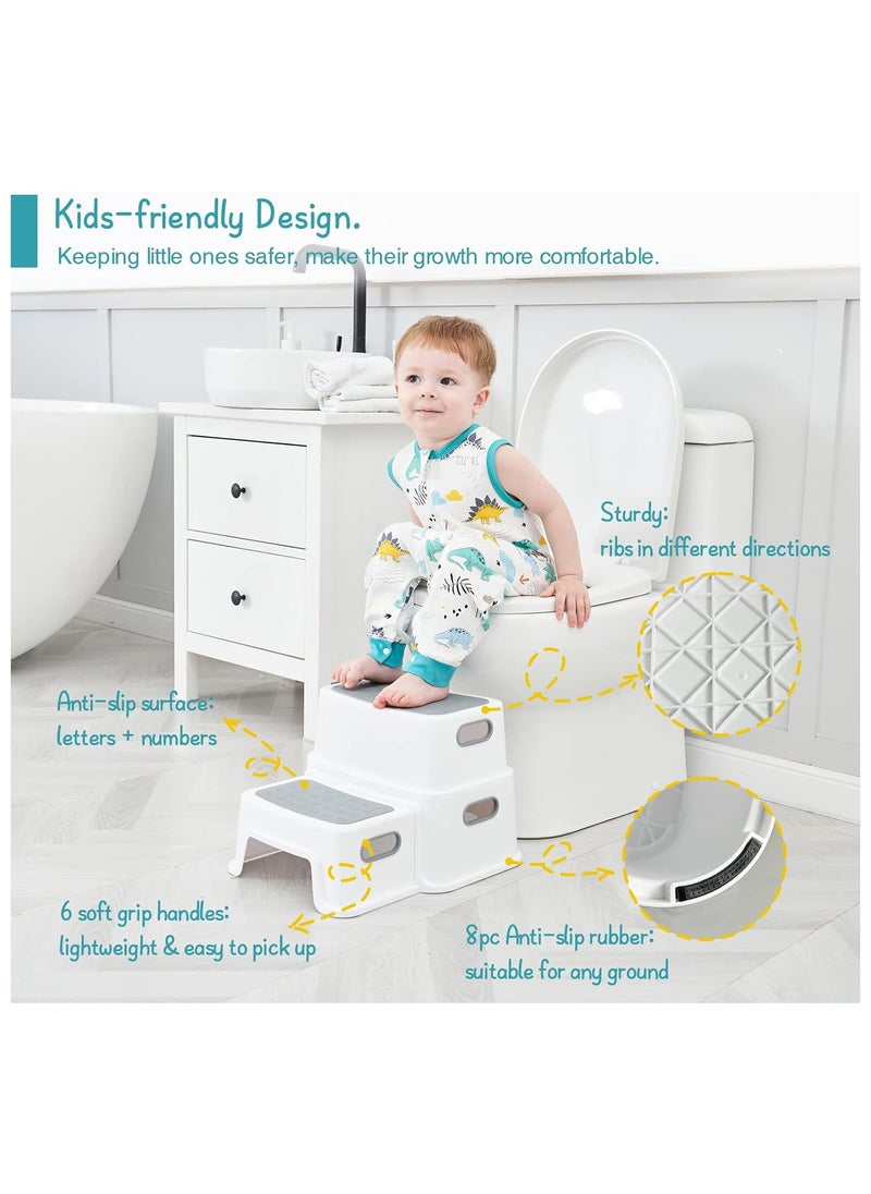 NNEWVANTE Toddler Step Stool for Bathroom Sink, 2 Step Stool for Kids Toilet Potty Training, Non-Slip Toddlers Baby Child Kid Plastic Poop Stools with Handle for Kitchen Counter Bed (Grey)  - Image 3
