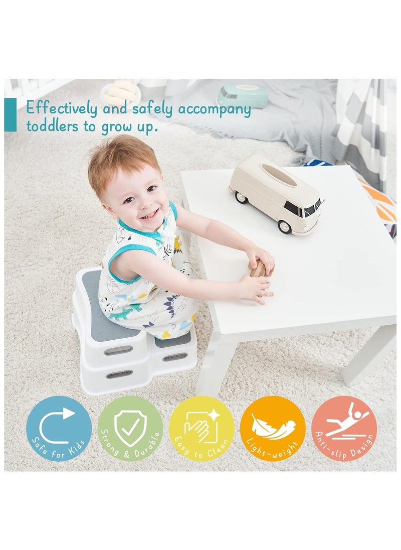 NNEWVANTE Toddler Step Stool for Bathroom Sink, 2 Step Stool for Kids Toilet Potty Training, Non-Slip Toddlers Baby Child Kid Plastic Poop Stools with Handle for Kitchen Counter Bed (Grey)  - Image 4
