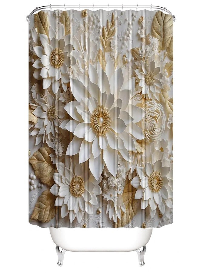 Chrainy 4Pcs 3D Floral Shower Curtain Sets Elegant White Blossom Flowers Bathroom Accessories Set Modern Minimalism Waterproof Spring Bathroom Decor with Rugs and 12 Hooks - Image 3