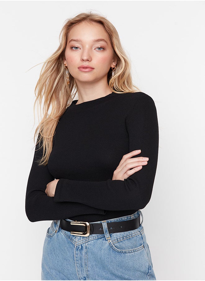 trendyol Black Slim Snap Snap High Neck Ribbed Flexible Knitted Body TWOAW20BD0011  - Image 3