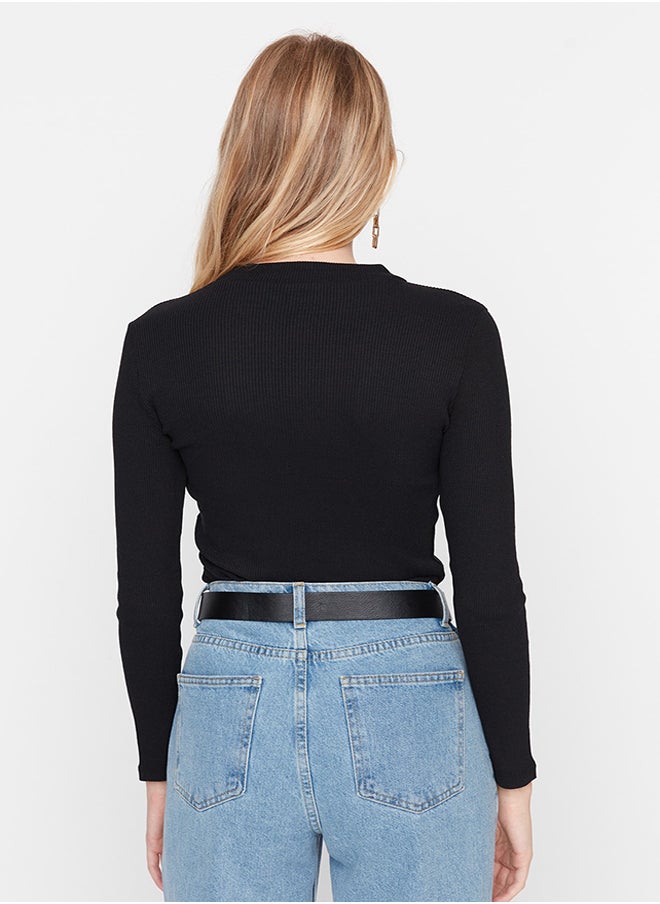 trendyol Black Slim Snap Snap High Neck Ribbed Flexible Knitted Body TWOAW20BD0011  - Image 5