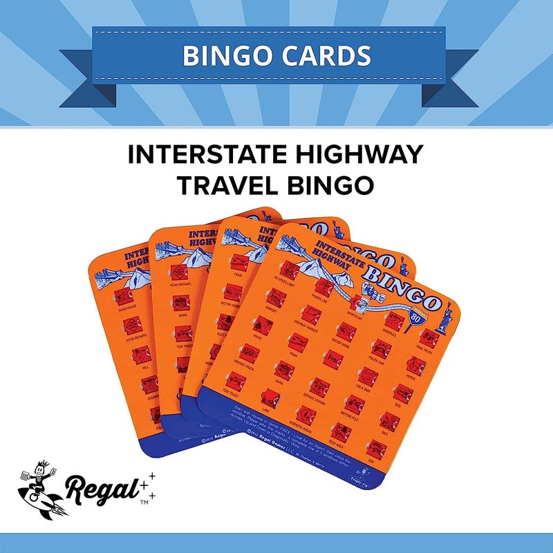 Regal Games Finger-Tip Shutter Bingo Cards with Sliding Windows - Interstate Highway Game Set - Travel Bingo Game for Adults & Kids - Reusable, No Chips & Daubers Needed - 4 Packs - Orange - Image 2