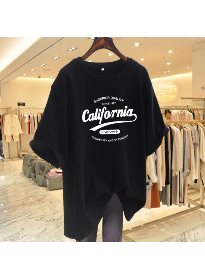VUELO Casual Mid-length Short-sleeved T-shirt Women's Summer New Loose Slimming Letter Printed Half-sleeved Top 