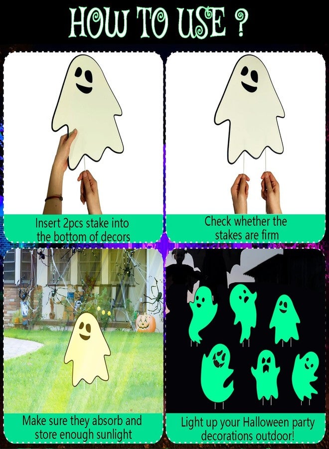 CiniQy 6Pcs Halloween Ghost Yard Stakes Glow in The Dark, 17"x12" Large Light Up Scary Ghost Decorations for Outdoor Lawn, Porch, Cemetery and Indoor Haunted House Displays, Waterproof and Easy Setup - Image 4