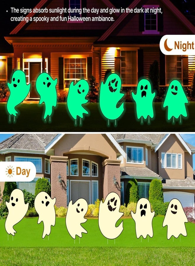 CiniQy 6Pcs Halloween Ghost Yard Stakes Glow in The Dark, 17"x12" Large Light Up Scary Ghost Decorations for Outdoor Lawn, Porch, Cemetery and Indoor Haunted House Displays, Waterproof and Easy Setup - Image 5