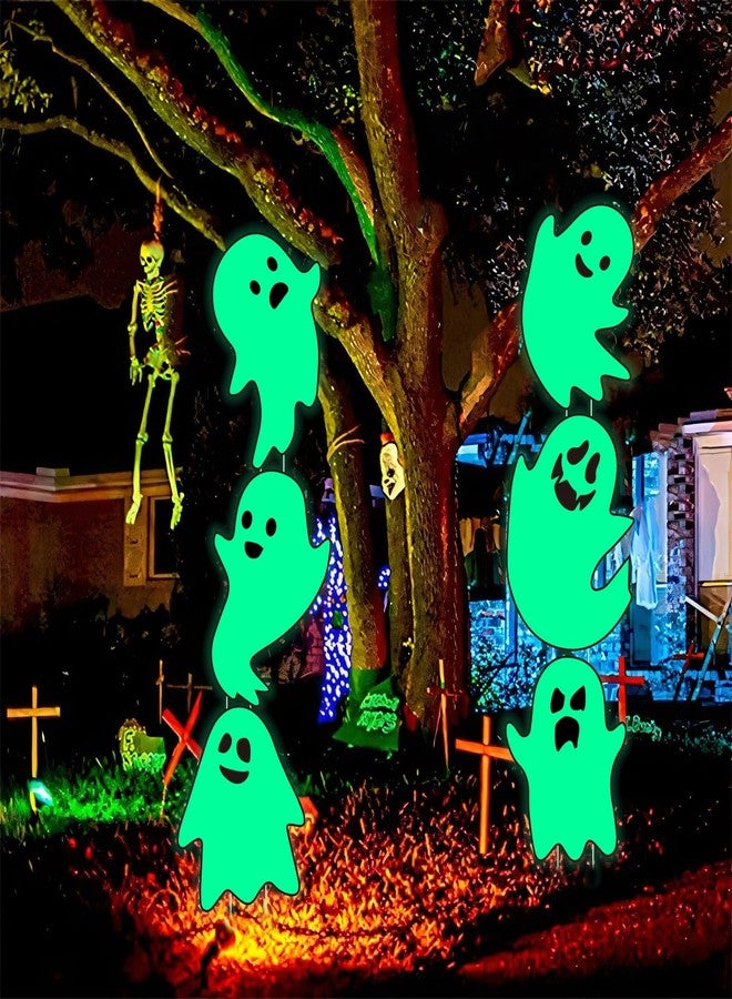 CiniQy 6Pcs Halloween Ghost Yard Stakes Glow in The Dark, 17"x12" Large Light Up Scary Ghost Decorations for Outdoor Lawn, Porch, Cemetery and Indoor Haunted House Displays, Waterproof and Easy Setup - Image 1