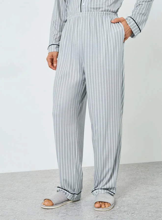Styli  Men Striped Shirt and Pyjama Set for Men | Best Price UAE