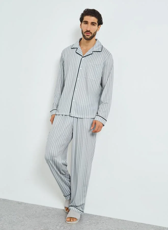Men Striped Shirt and Pyjama Set