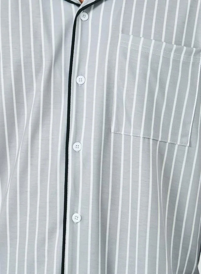 Styli  Men Striped Shirt and Pyjama Set for Men | Best Price UAE
