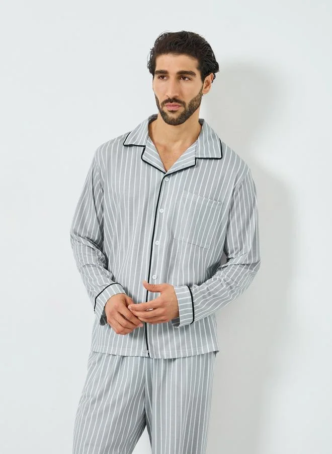 Styli Men Striped Shirt and Pyjama Set