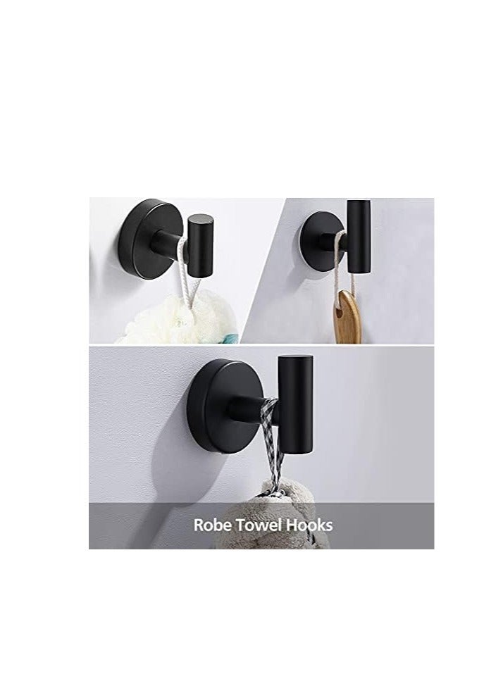 Bathroom Hardware Set, Matte Black Stainless Steel Bathroom Hardware Set, Including 16" Hand Towel Bar, Toilet Paper Holder, Robe Towel Hooks, Round Wall Mounted Set Bathroom Accessories Kit - Image 4