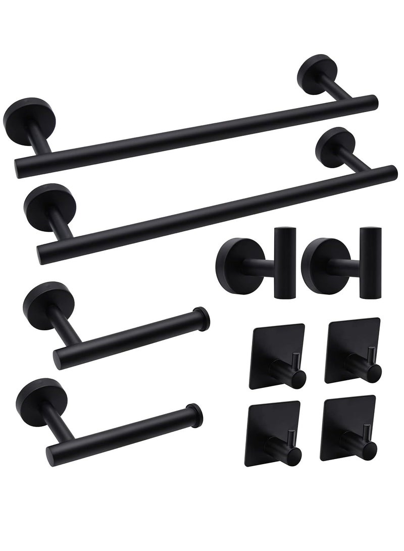 Bathroom Hardware Set, Matte Black Stainless Steel Bathroom Hardware Set, Including 16" Hand Towel Bar, Toilet Paper Holder, Robe Towel Hooks, Round Wall Mounted Set Bathroom Accessories Kit - Image 1