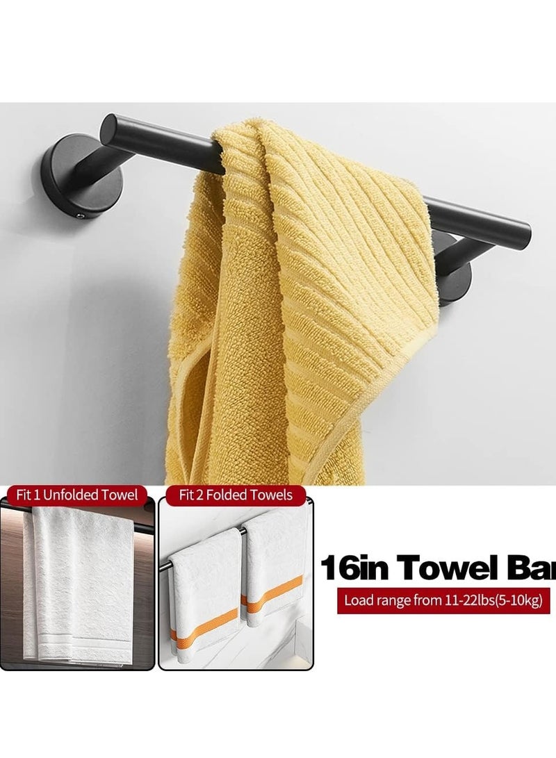 Bathroom Hardware Set, Matte Black Stainless Steel Bathroom Hardware Set, Including 16" Hand Towel Bar, Toilet Paper Holder, Robe Towel Hooks, Round Wall Mounted Set Bathroom Accessories Kit - Image 2