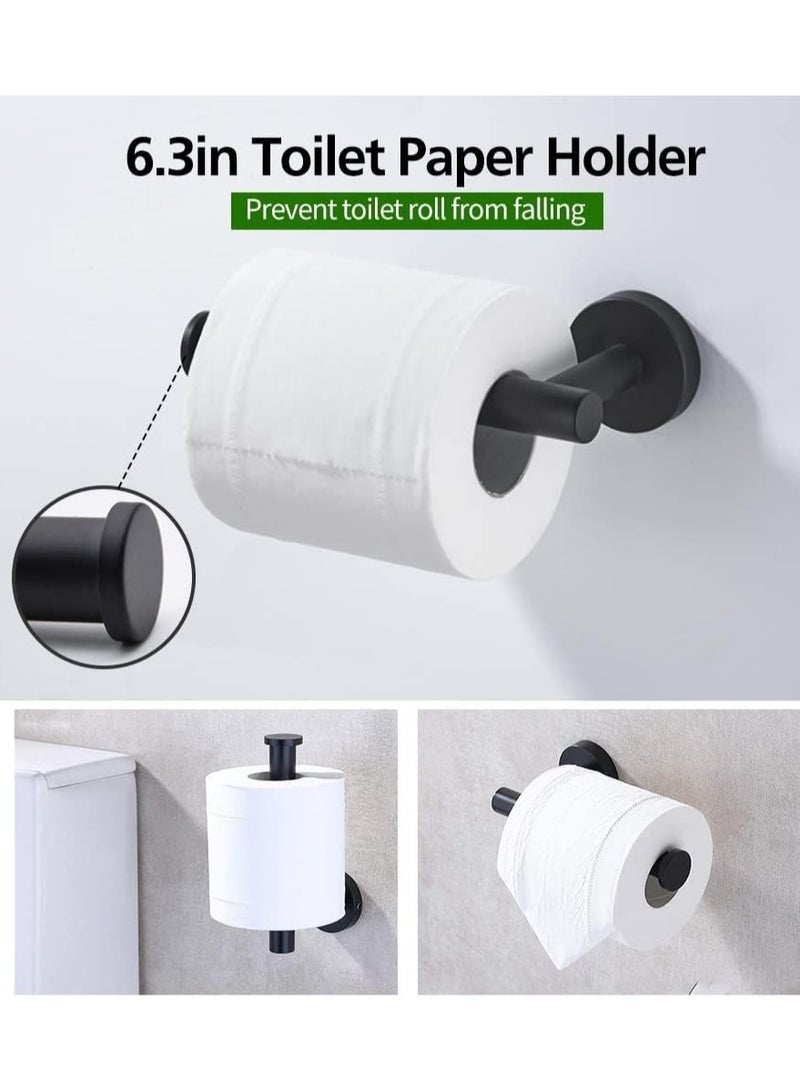 Bathroom Hardware Set, Matte Black Stainless Steel Bathroom Hardware Set, Including 16" Hand Towel Bar, Toilet Paper Holder, Robe Towel Hooks, Round Wall Mounted Set Bathroom Accessories Kit - Image 3