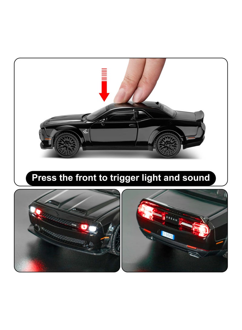 SYOSI Dodge Challenger Toy Hellcat Toy Car for 1: 32 Scale, Realistic Model Car Die Cast Hellcat Pull Back Car with Sound and Light Die-Cast Metal Car Diecast Muscle Car for Office Desk Decor - Image 4