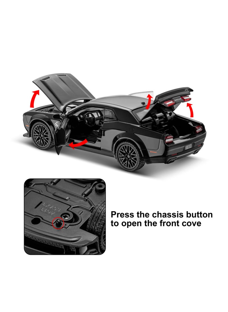 SYOSI Dodge Challenger Toy Hellcat Toy Car for 1: 32 Scale, Realistic Model Car Die Cast Hellcat Pull Back Car with Sound and Light Die-Cast Metal Car Diecast Muscle Car for Office Desk Decor - Image 3