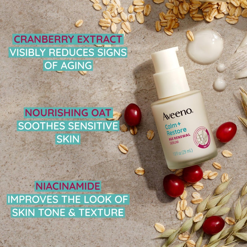 Aveeno Calm + Restore Age Renewal Anti-Aging Eye Gel, Under Eye Cream with Nourishing Oat & Cranberry Extract Visibly Improves the Look of Wrinkles & Crow's Feet, Fragrance Free, 0.5 oz - Image 4