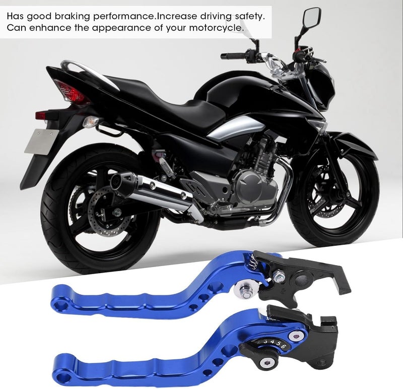 2PCS Universal Motorcycle Brake Clutch Levers,Aluminum Alloy Brake Lever Set with M8 Mounting Hole, Replacement Levers for Street Bike Dirt Bike Scooter (Blue) - Image 3