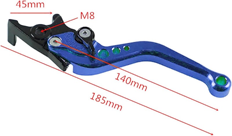 2PCS Universal Motorcycle Brake Clutch Levers,Aluminum Alloy Brake Lever Set with M8 Mounting Hole, Replacement Levers for Street Bike Dirt Bike Scooter (Blue) - Image 2