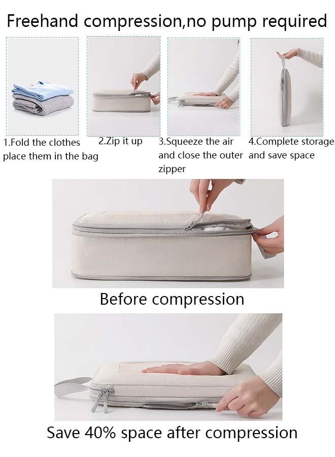 9 Set Compression Packing Cubes for Travel,Lightweight Vacation Travel Essentials，Travel Accessories for Suitcase Organizer Bags Set ， Compressible Expandable Travel Packing Organizer with Double Zipper, Travel Essentials for Carry on Luggage，Durable Luggage Organizer Travel Bags，Beige - Image 2