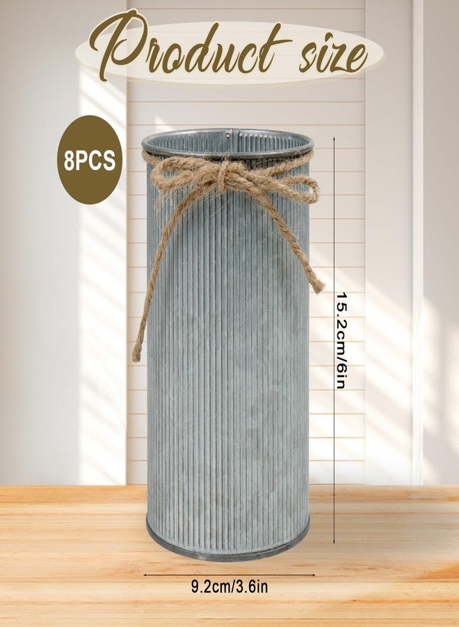 YEXEXINM 8 Pcs Large Farmhouse Vase with Twine Bow, 6x3.6 in Vintage Flower Vase Decor, Galvanized Metal Flower Vases Rustic Vase for Table Centerpiece Weddings Home Decoration (Gray) - Image 2