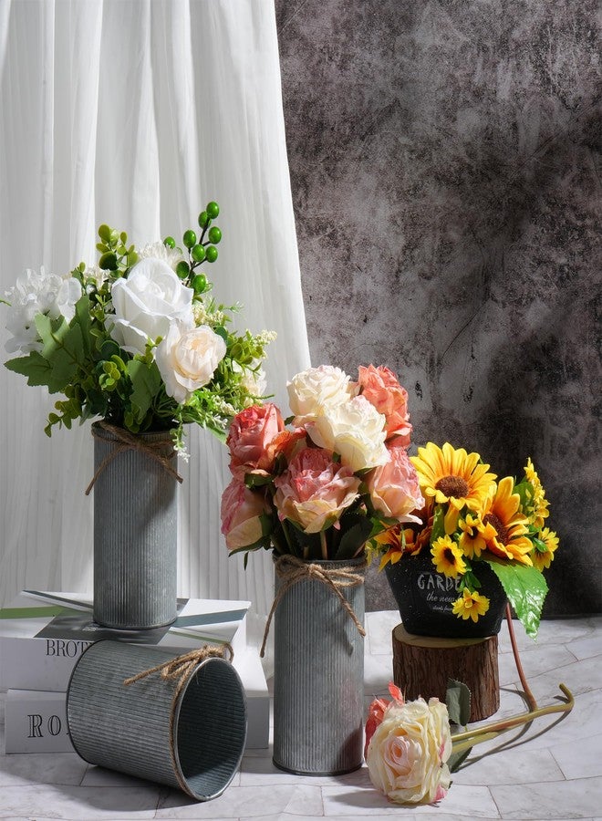 YEXEXINM 8 Pcs Large Farmhouse Vase with Twine Bow, 6x3.6 in Vintage Flower Vase Decor, Galvanized Metal Flower Vases Rustic Vase for Table Centerpiece Weddings Home Decoration (Gray) - Image 5