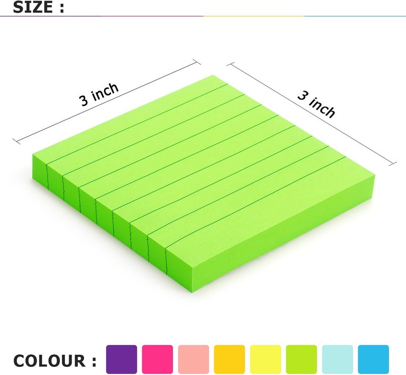 Eastern Wolf 8 Pads Lined Sticky Notes 3x3 Sticky Notes with Lines Self-Stick Note Pads 8 Bright Multi Colors, 85 Sheets/Pad - Image 3