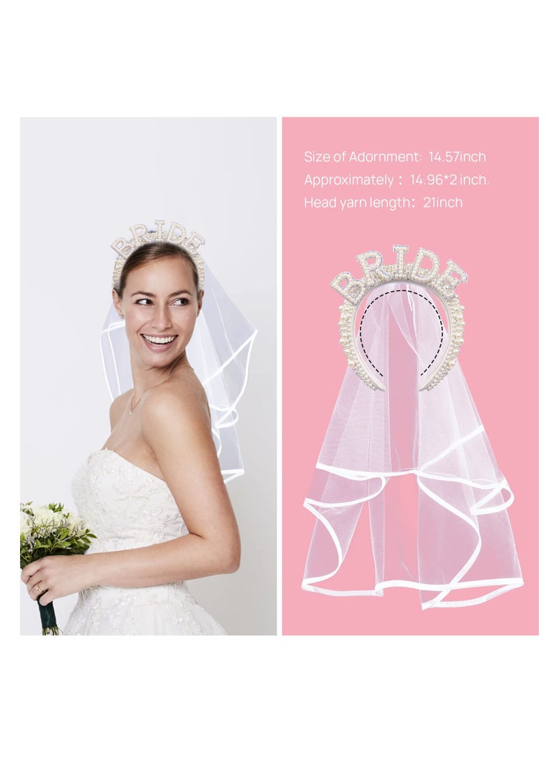كابتن تيك Bride To Be Headband, Bride To Be Pearl Hairband Veil for Bridal Shower Gift Bachelorette Party Decorations Bride Accessories - Image 2