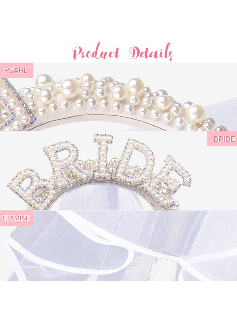 كابتن تيك Bride To Be Headband, Bride To Be Pearl Hairband Veil for Bridal Shower Gift Bachelorette Party Decorations Bride Accessories - Image 5