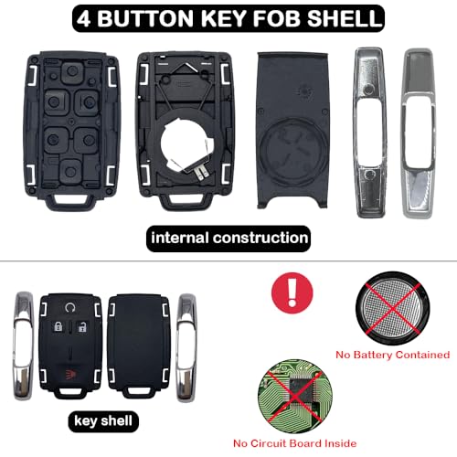 JJCHQ Key Fob Shell Case Replacement for Chevy Silverado Colorado GMC Sierra 1500 2500 3500 HD Canyon 2014 2015 2016 2017 2018 2019 2020 2021 M3N-32337100 4 Button Keyless Entry Remote Car Key Fob Cover - Image 2