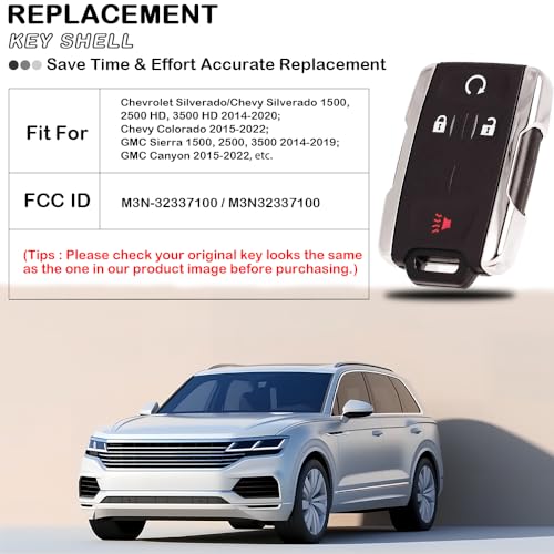 JJCHQ Key Fob Shell Case Replacement for Chevy Silverado Colorado GMC Sierra 1500 2500 3500 HD Canyon 2014 2015 2016 2017 2018 2019 2020 2021 M3N-32337100 4 Button Keyless Entry Remote Car Key Fob Cover - Image 3