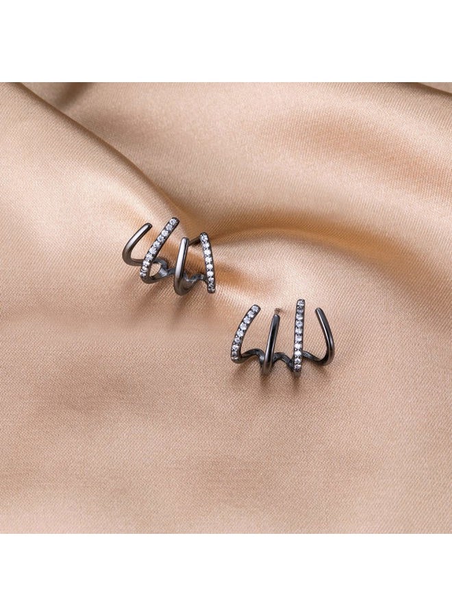 Reffeer Sterling Silver Half Hoop Earrings Wrap for Women Girls Cuff Earrings Piercings Studs (Black), Sterling Silver, Cubic Zirconia - Image 4