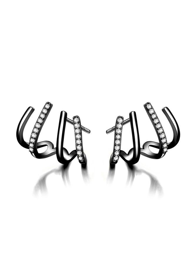 Reffeer Sterling Silver Half Hoop Earrings Wrap for Women Girls Cuff Earrings Piercings Studs (Black), Sterling Silver, Cubic Zirconia - Image 1