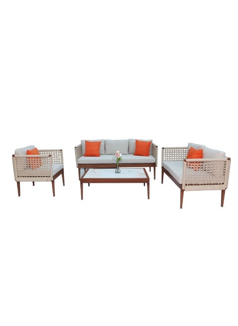 Swin Modern Aluminum Frame Hand Rope 6-Seater Outdoor Lounge Sofa Set with Table for Garden