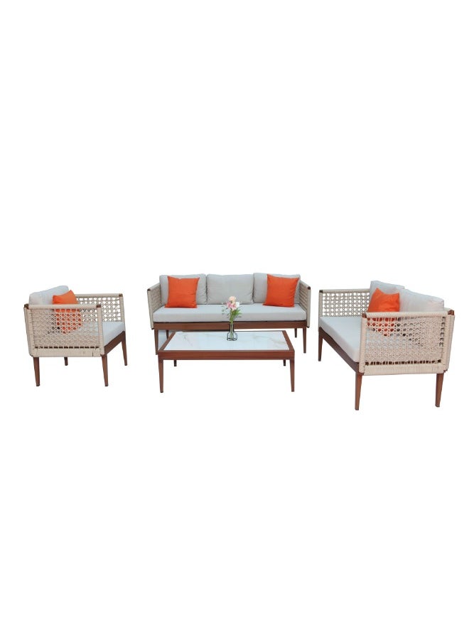 Swin Modern Aluminum Frame Hand Rope 6-Seater Outdoor Lounge Sofa Set with Table for Garden