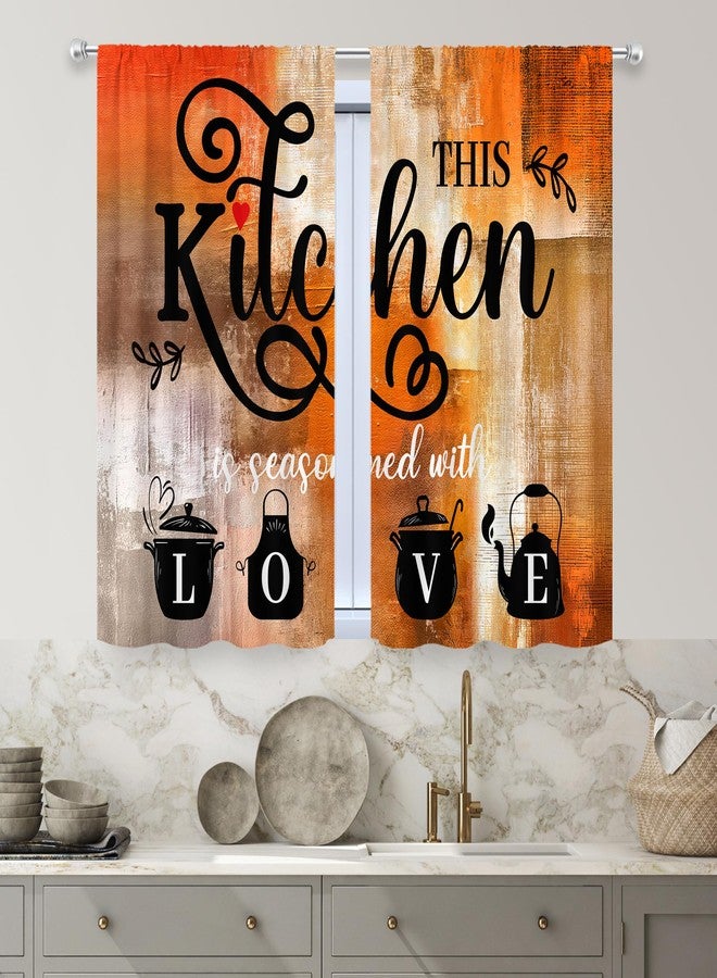 MESHELLY Abstract Burnt Orange Kitchen Curtains 27.5Wx39H Inch Rod Pocket Vintage Rustic Brown Art Painting Contemporary Bedroom Window Drapes Watercolor Quotes Printed Living Room Window Treatment - Image 2