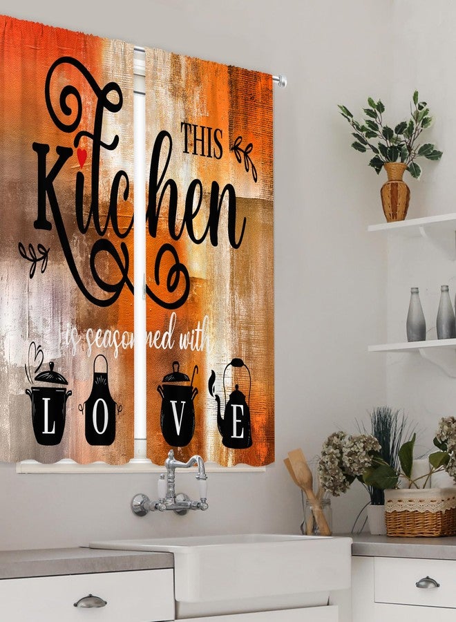 MESHELLY Abstract Burnt Orange Kitchen Curtains 27.5Wx39H Inch Rod Pocket Vintage Rustic Brown Art Painting Contemporary Bedroom Window Drapes Watercolor Quotes Printed Living Room Window Treatment - Image 4