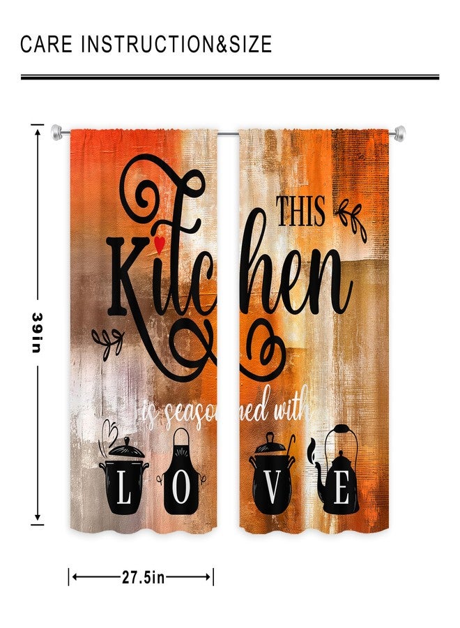 MESHELLY Abstract Burnt Orange Kitchen Curtains 27.5Wx39H Inch Rod Pocket Vintage Rustic Brown Art Painting Contemporary Bedroom Window Drapes Watercolor Quotes Printed Living Room Window Treatment - Image 3